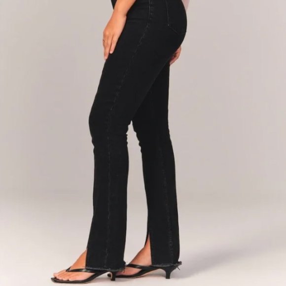Abercrombie Skinny High Rise Jeans Split Hem Washed Black Size 36 Size 22 NEW - Picture 2 of 14